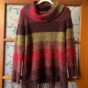 Striped Multicolor Cowl Neck Sweater
